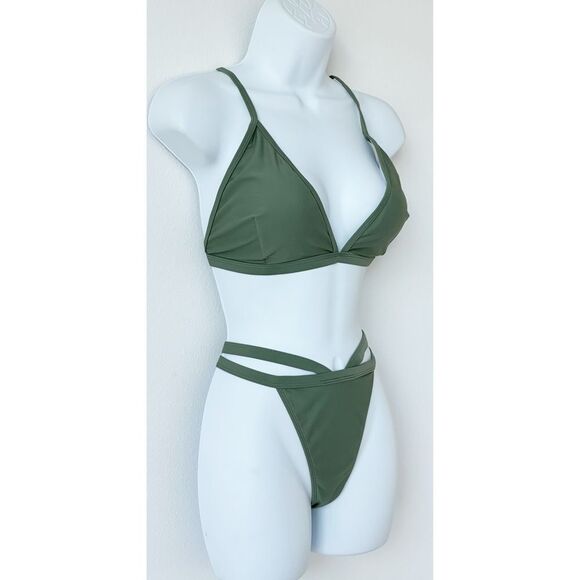 3/$15 SHEIN Green Bikini Set Strappy Bottoms Womens Size Large - Picture 3 of 7